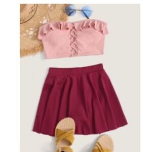 SHEIN Pink and Red Bikini Set with Ruffle Details